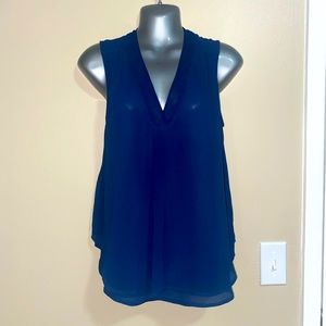 Ann Taylor Navy Blue Flowy V-Neck Tank Top / Shell Blouse, Size Small Petite